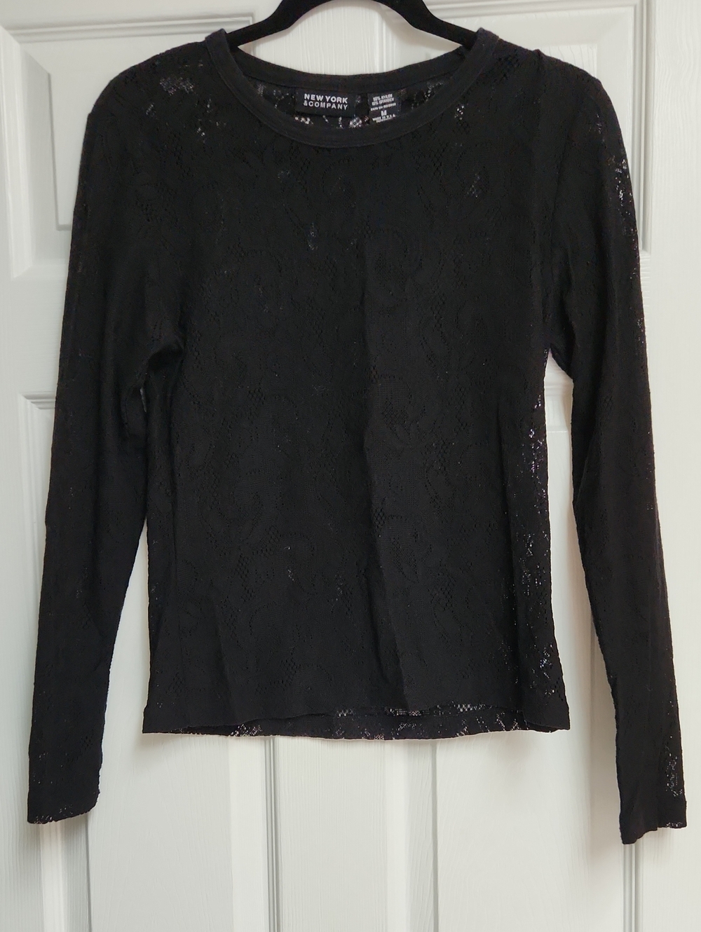New York & Company Black Lace Long Sleeve Top